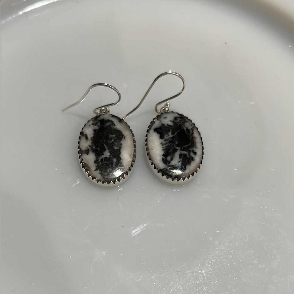 White buffalo turquoise gemstone sterling silver earrings